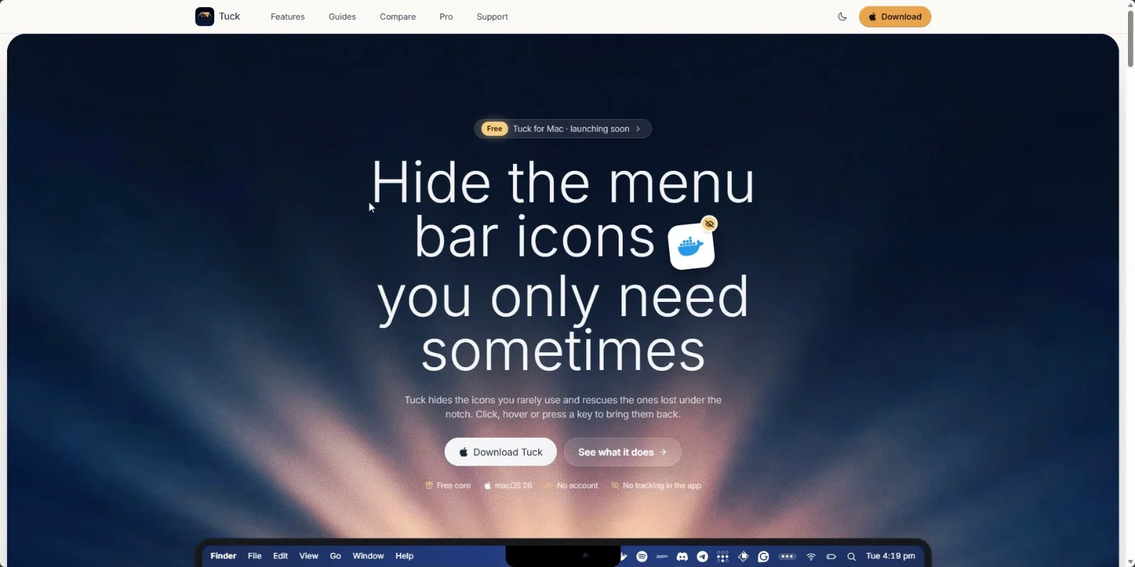Tuck: Free Menu Bar Manager for Mac screenshot 1