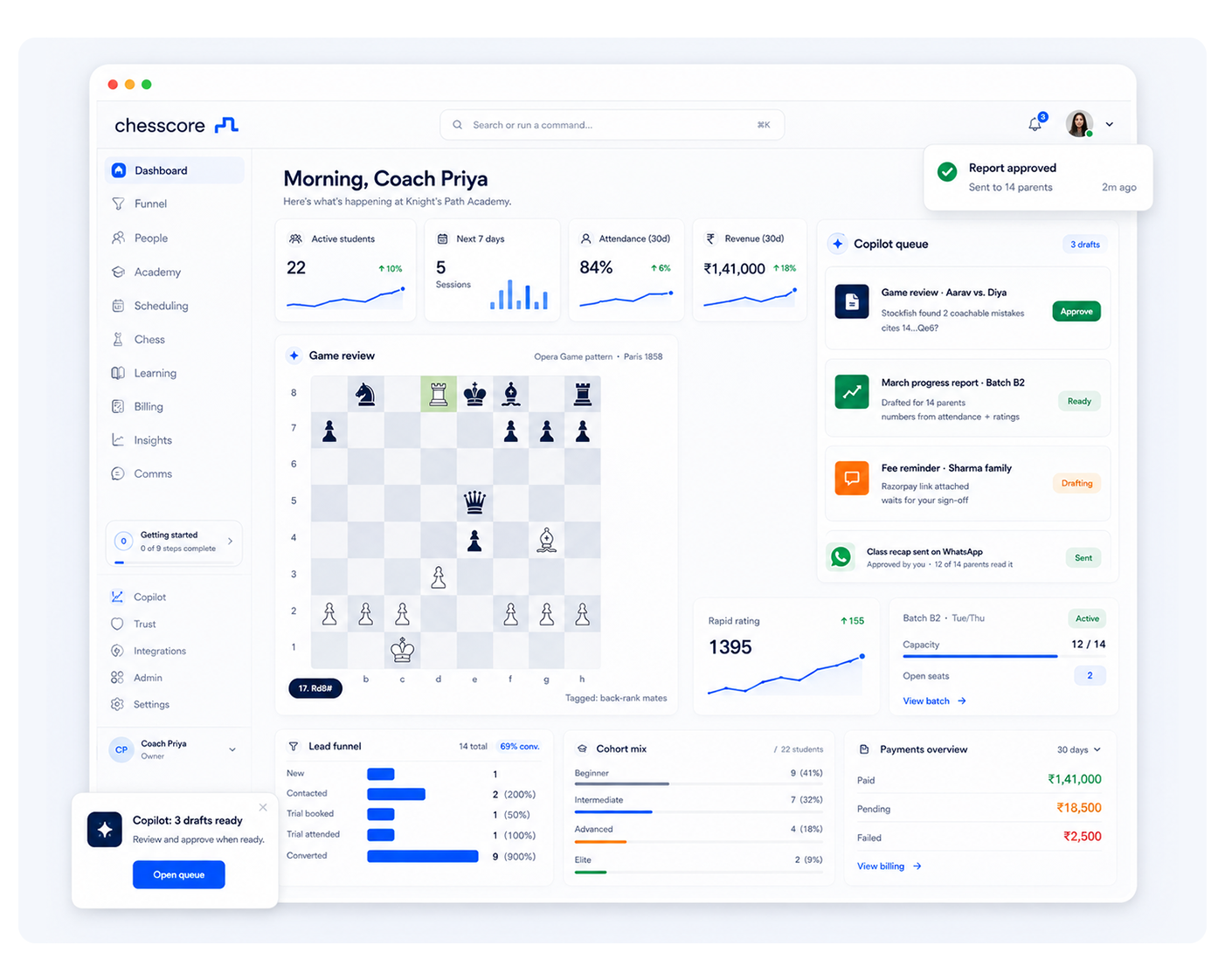 ChessCore: AI-Native Chess Academy Management Software screenshot 1